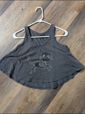 Vans Gray Crop Tank with Cat Skeleton Graphic XS